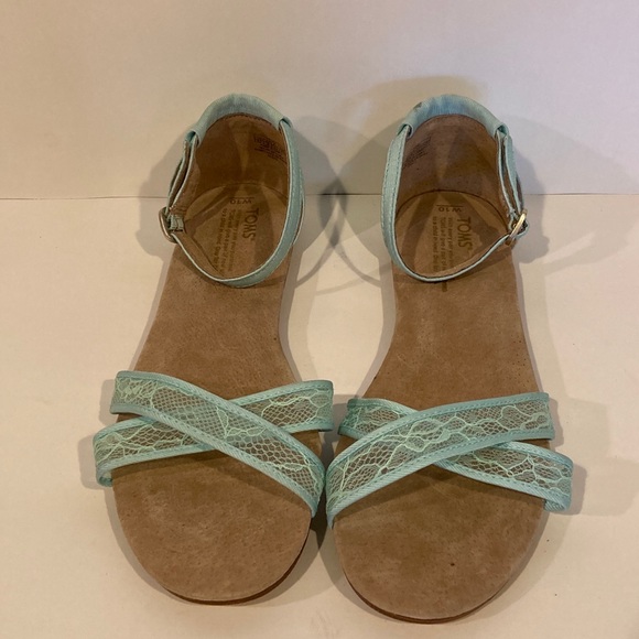 Toms Correa Light Blue Lace Ankle Strap Sandals Size 10 - Picture 2 of 12